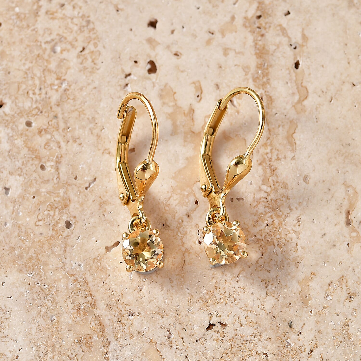 Royal Bali Collection - D'Joy Citrine Solitaire Stud Earring with Lever Back in 18K Vermeil Yellow Gold Plated Sterling Silver