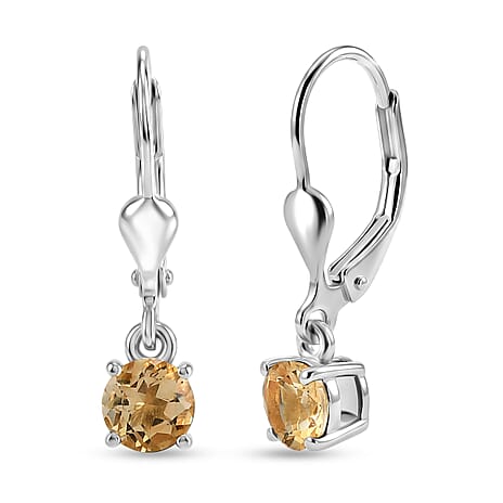 Royal Bali Collection - D'Joy Citrine Solitaire Stud Earring with Lever Back in Rhodium Overlay Sterling Silver