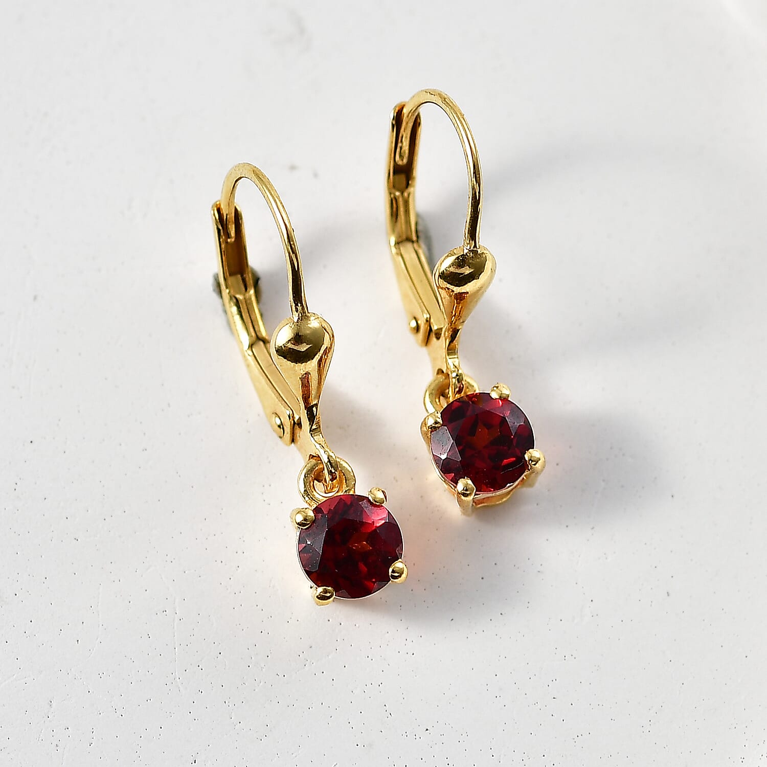 Royal Bali Collection - D'Joy Red Garnet Solitaire Stud Earring with Lever Back in 18K Vermeil Yellow Gold Plated Sterling Silver 1.33 Ct.