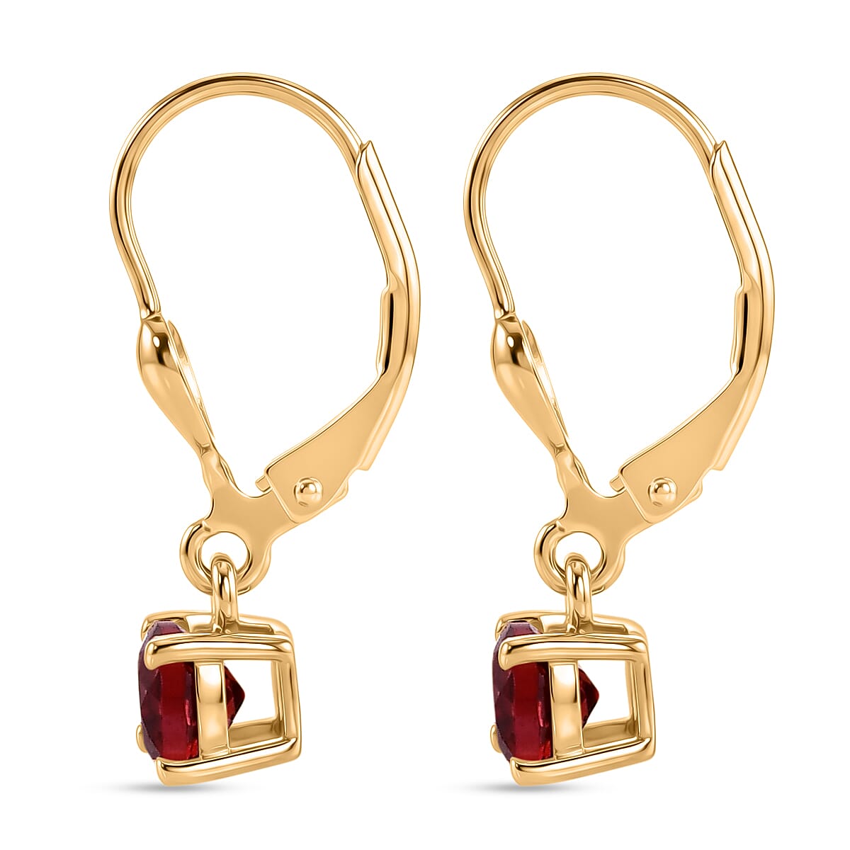 Royal Bali Collection - D'Joy Red Garnet Solitaire Stud Earring with Lever Back in 18K Vermeil Yellow Gold Plated Sterling Silver 1.33 Ct.