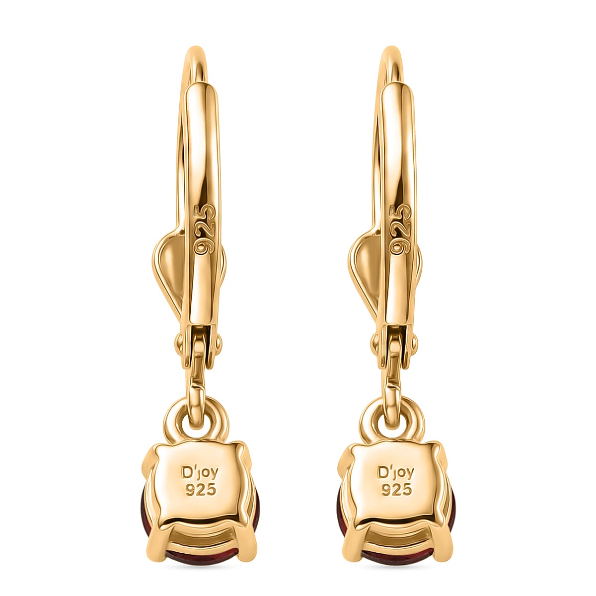 Royal Bali Collection - D'Joy Red Garnet Solitaire Stud Earring with Lever Back in 18K Vermeil Yellow Gold Plated Sterling Silver 1.33 Ct.