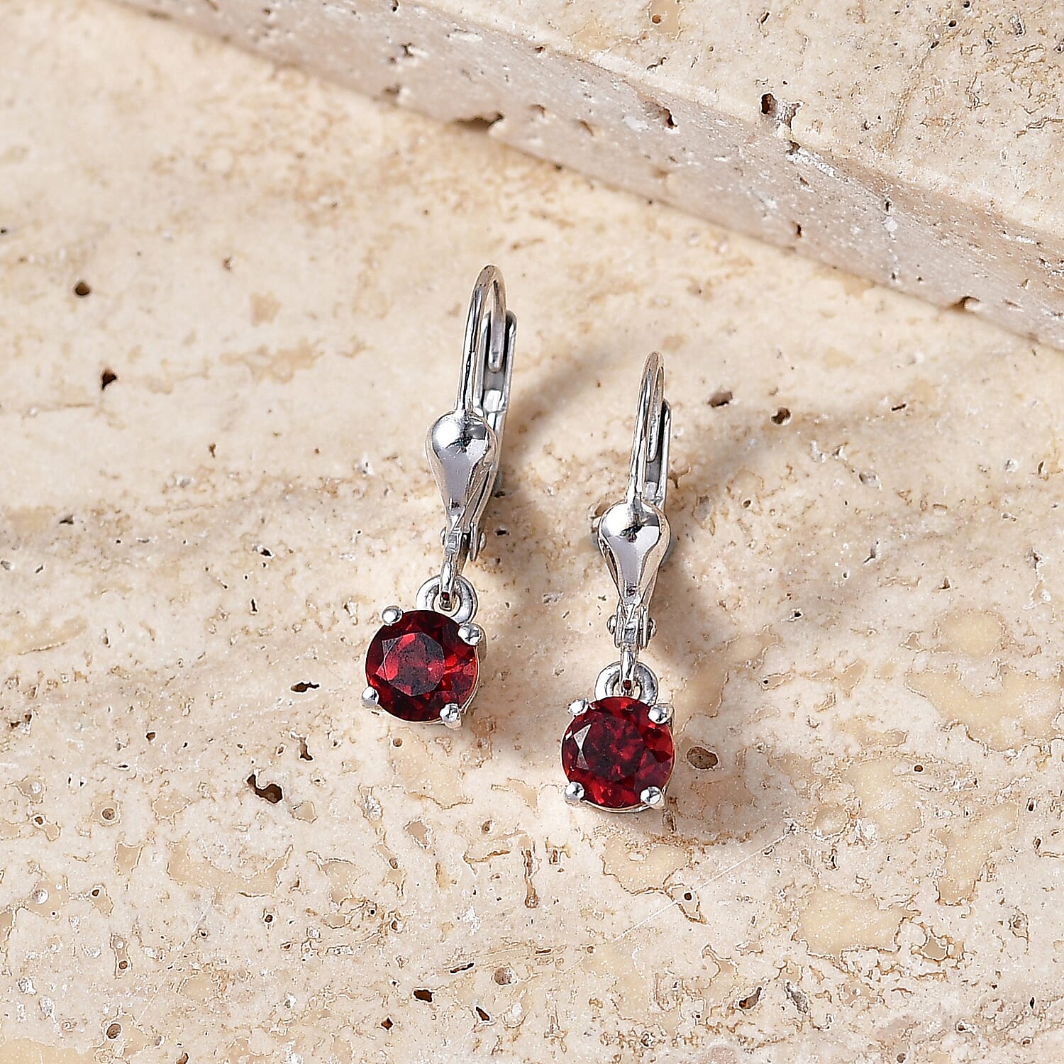 Royal Bali Collection - D'Joy Red Garnet Solitaire Stud Earring with Lever Back in Rhodium Overlay Sterling Silver 1.33 Ct.