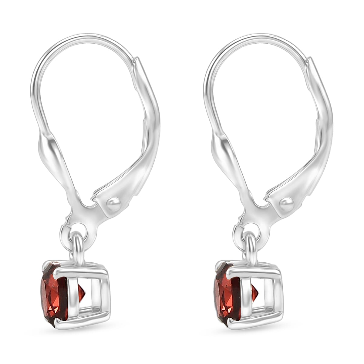 Royal Bali Collection - D'Joy Red Garnet Solitaire Stud Earring with Lever Back in Rhodium Overlay Sterling Silver 1.33 Ct.