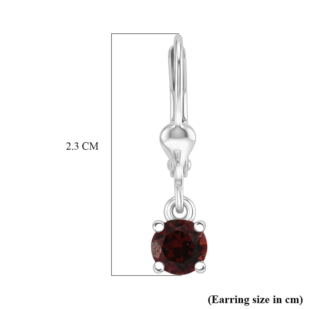 Royal Bali Collection - D'Joy Red Garnet Solitaire Stud Earring with Lever Back in Rhodium Overlay Sterling Silver 1.33 Ct.