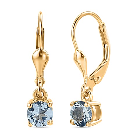 Royal Bali Collection - D'Joy Aquamarine Solitaire Stud Earring with Lever Back in 18K Vermeil Yellow Gold Plated Sterling Silver 1.00 Ct.