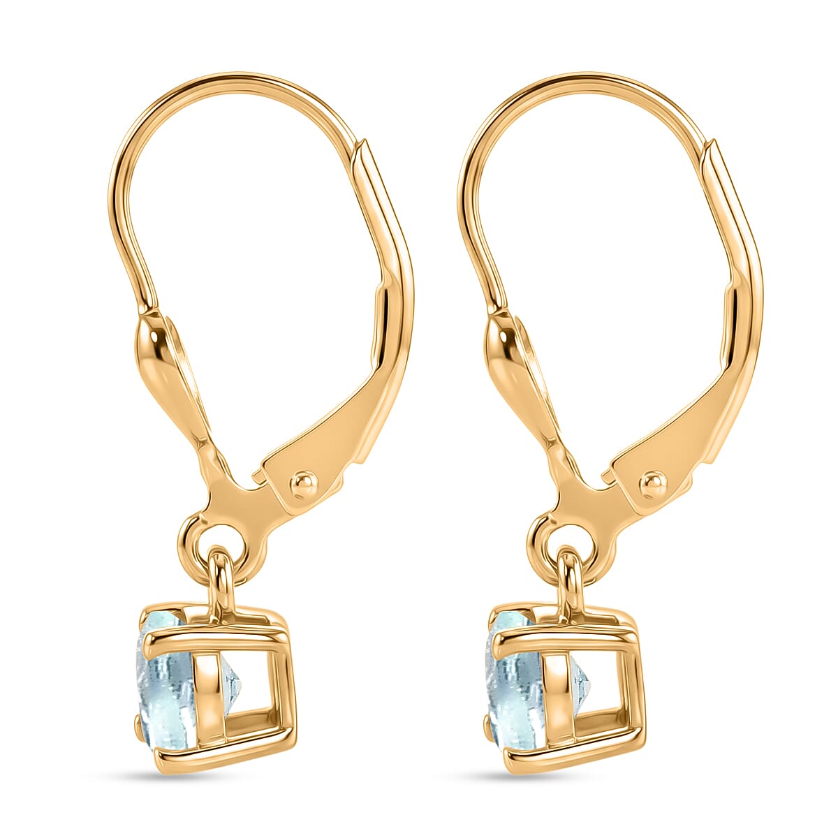 Royal Bali Collection - D'Joy Aquamarine Solitaire Stud Earring with Lever Back in 18K Vermeil Yellow Gold Plated Sterling Silver 1.00 Ct.