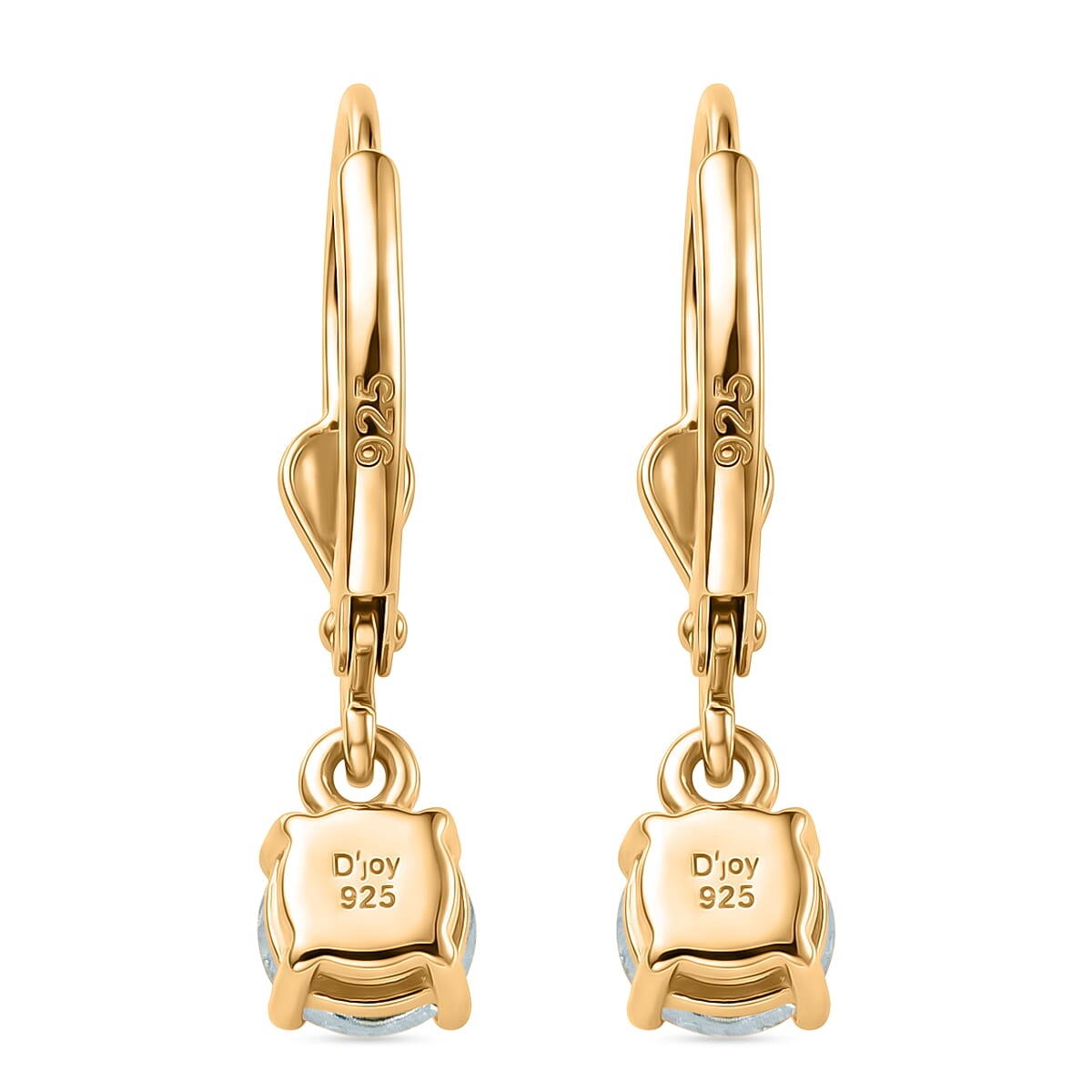 Royal Bali Collection - D'Joy Aquamarine Solitaire Stud Earring with Lever Back in 18K Vermeil Yellow Gold Plated Sterling Silver 1.00 Ct.
