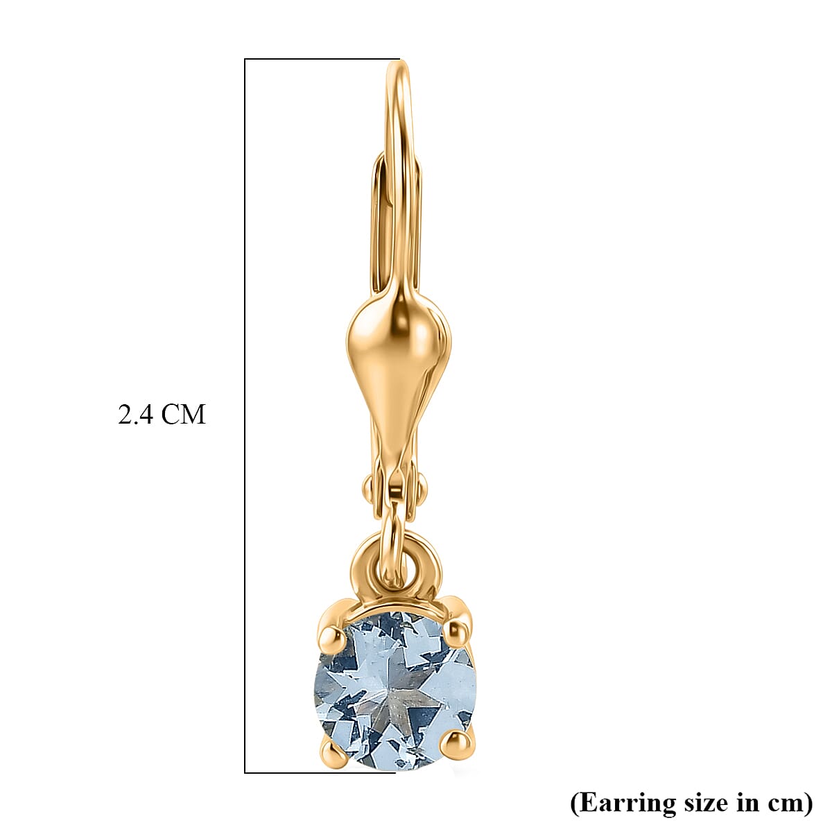 Royal Bali Collection - D'Joy Aquamarine Solitaire Stud Earring with Lever Back in 18K Vermeil Yellow Gold Plated Sterling Silver 1.00 Ct.
