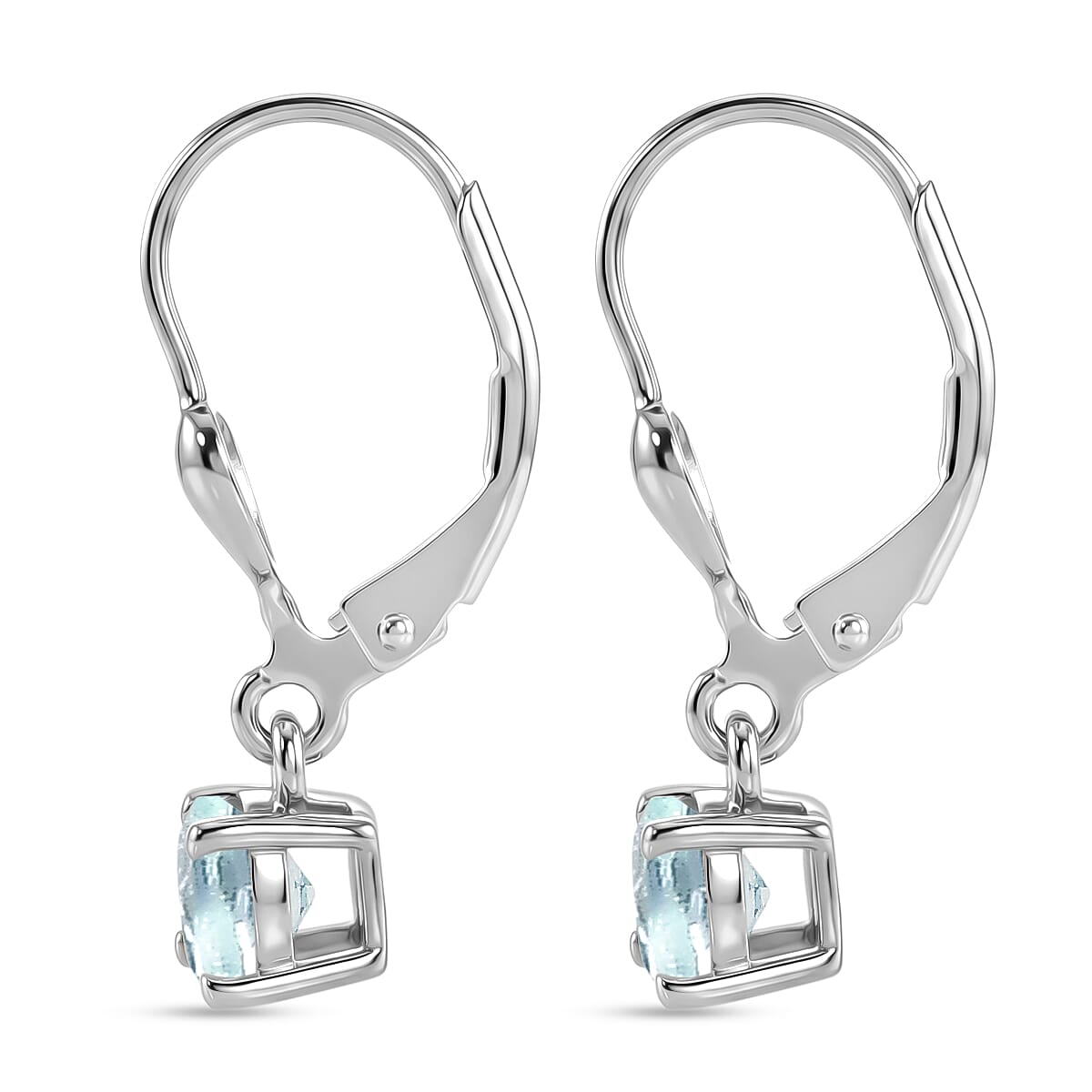 Royal Bali Collection - D'Joy Aquamarine Solitaire Stud Earring with Lever Back in Rhodium Overlay Sterling Silver 1.00 Ct.