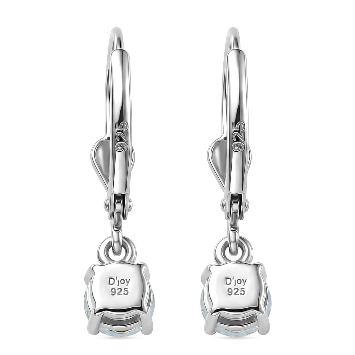 Royal Bali Collection - D'Joy Aquamarine Solitaire Stud Earring with Lever Back in Rhodium Overlay Sterling Silver 1.00 Ct.