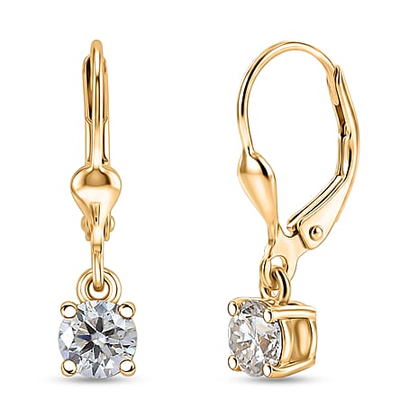 Royal Bali Collection - D'Joy Moissanite Solitaire Stud Earring with Lever Back in 18K Vermeil Yellow Gold Plated Sterling Silver