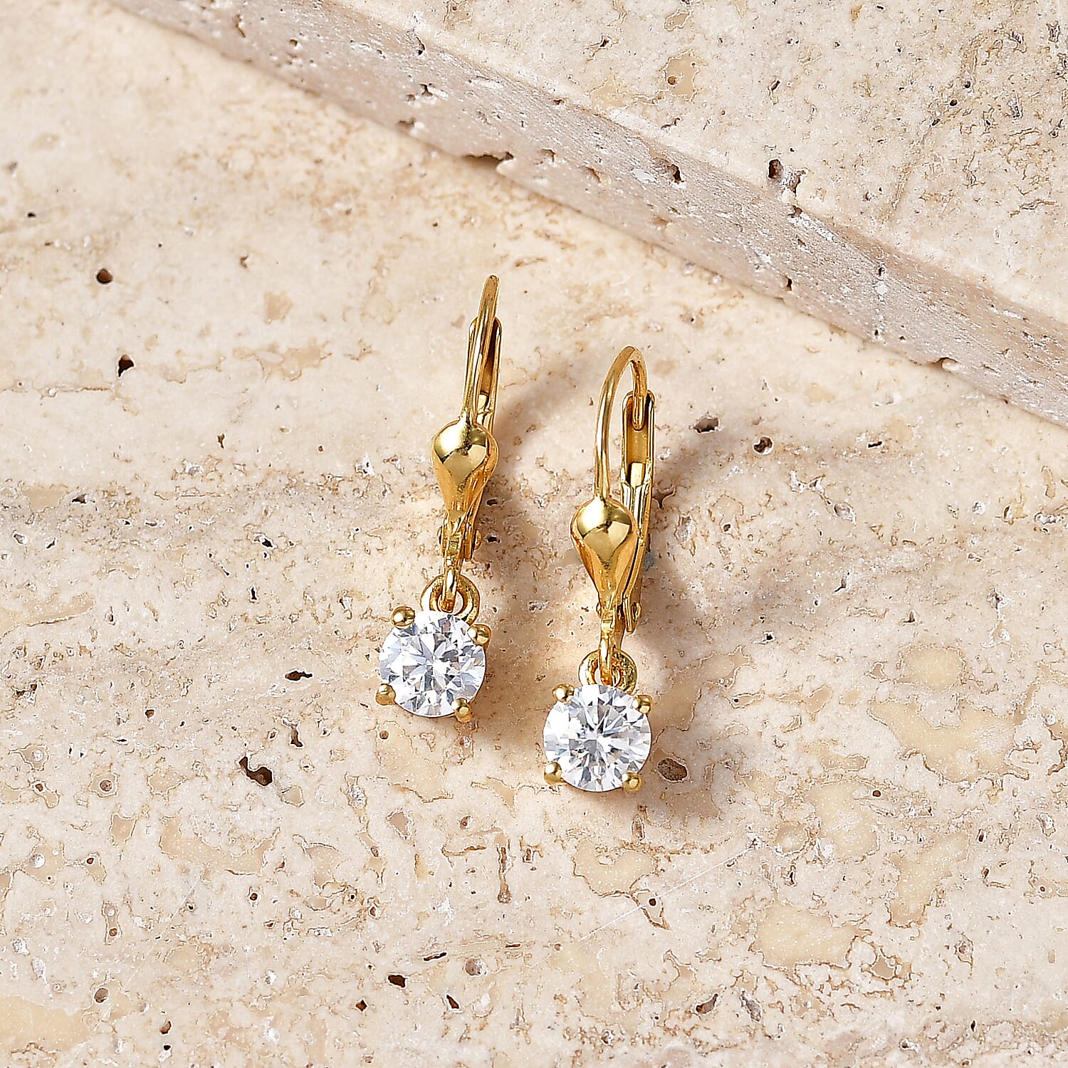 Royal Bali Collection - D'Joy Moissanite Solitaire Stud Earring with Lever Back in 18K Vermeil Yellow Gold Plated Sterling Silver