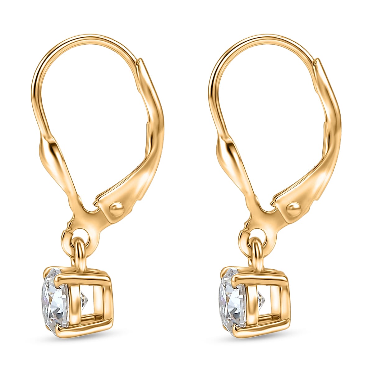 Royal Bali Collection - D'Joy Moissanite Solitaire Stud Earring with Lever Back in 18K Vermeil Yellow Gold Plated Sterling Silver