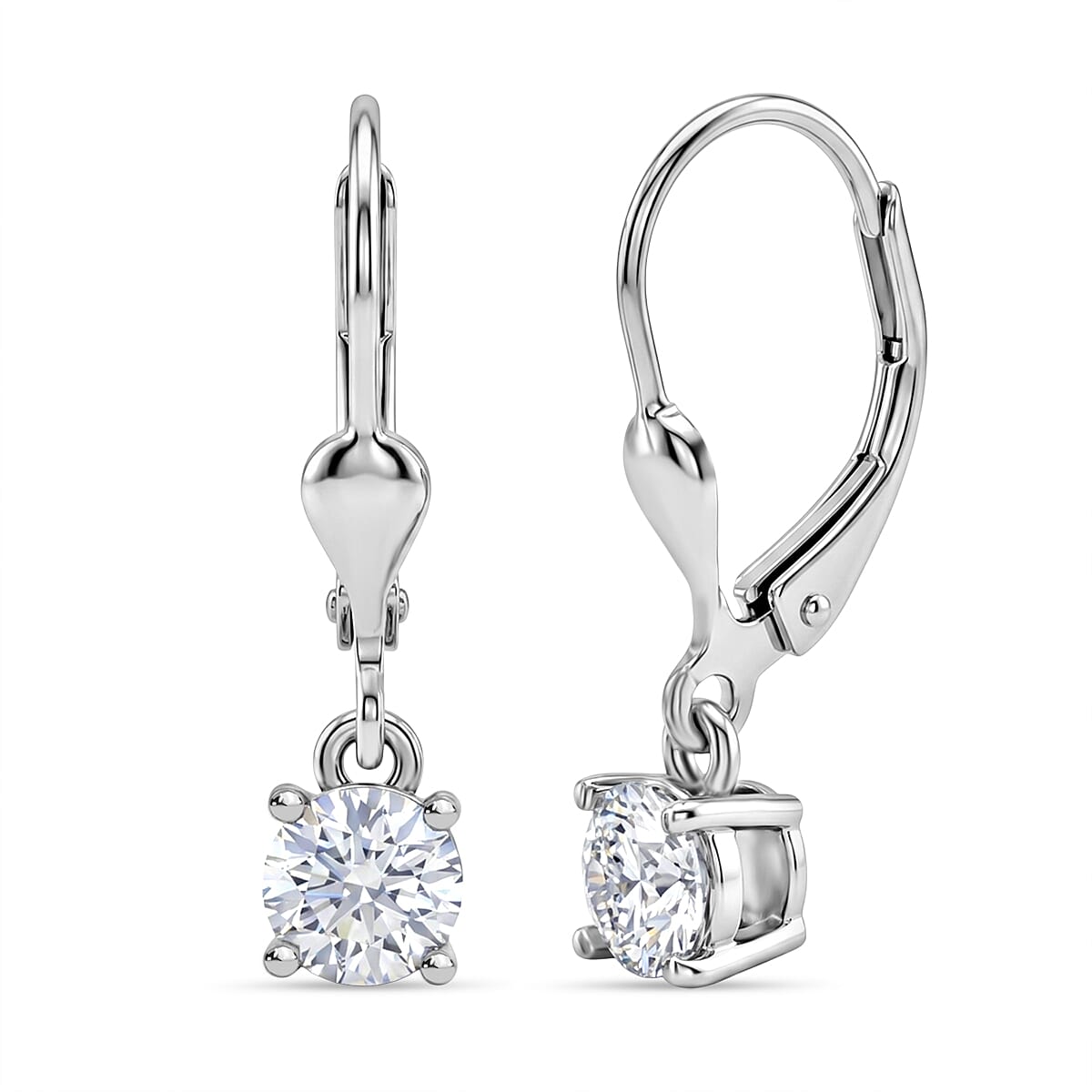Royal Bali Collection - D'Joy Moissanite Solitaire Stud Earring with Lever Back in Rhodium Overlay Sterling Silver