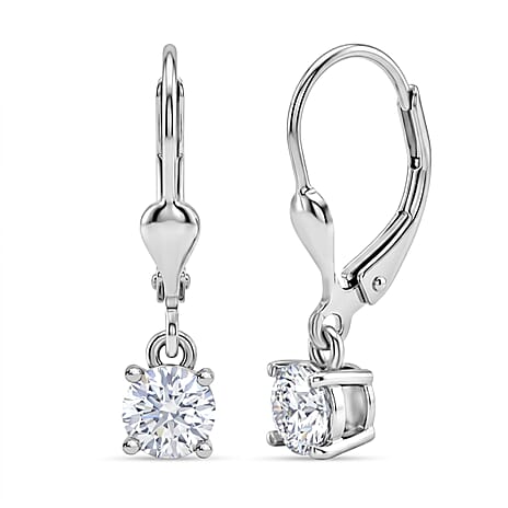 Royal Bali Collection - D'Joy Moissanite Solitaire Stud Earring with Lever Back in Rhodium Overlay Sterling Silver