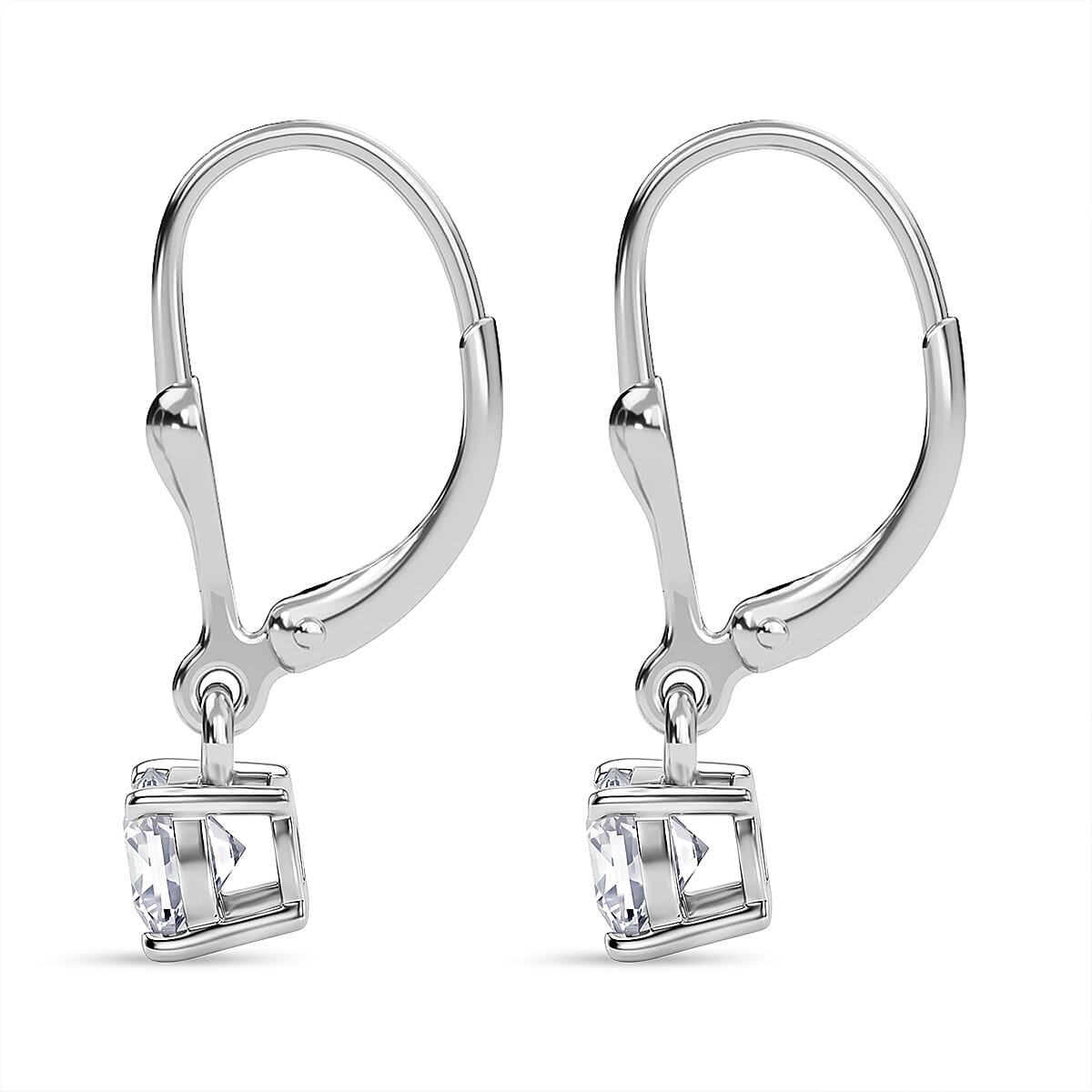 Royal Bali Collection - D'Joy Moissanite Solitaire Stud Earring with Lever Back in Rhodium Overlay Sterling Silver