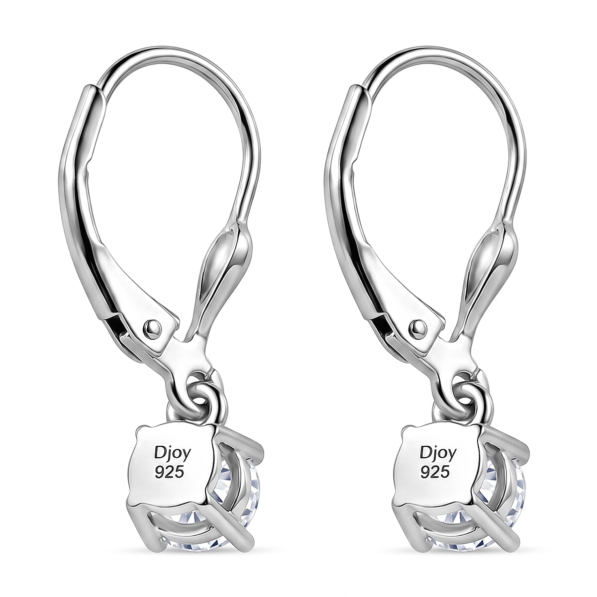 Royal Bali Collection - D'Joy Moissanite Solitaire Stud Earring with Lever Back in Rhodium Overlay Sterling Silver