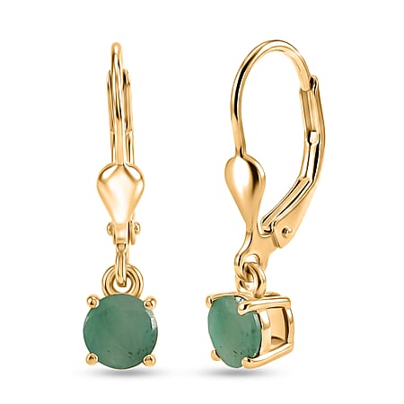 Royal Bali Collection - D'Joy Socoto Emerald Solitaire Stud Earring with Lever Back in 18K Vermeil Yellow Gold Plated Sterling Silver