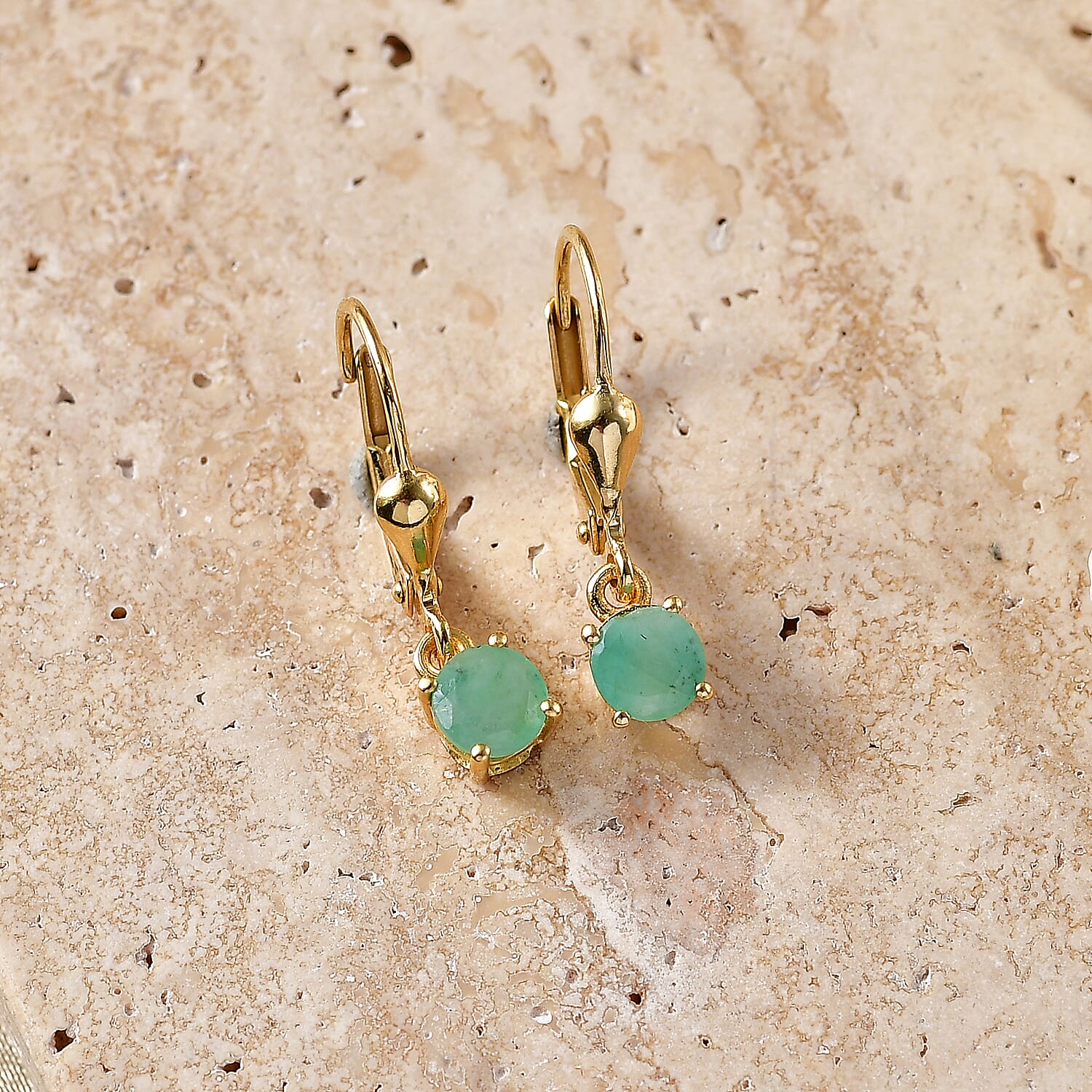 Royal Bali Collection - D'Joy Socoto Emerald Solitaire Stud Earring with Lever Back in 18K Vermeil Yellow Gold Plated Sterling Silver
