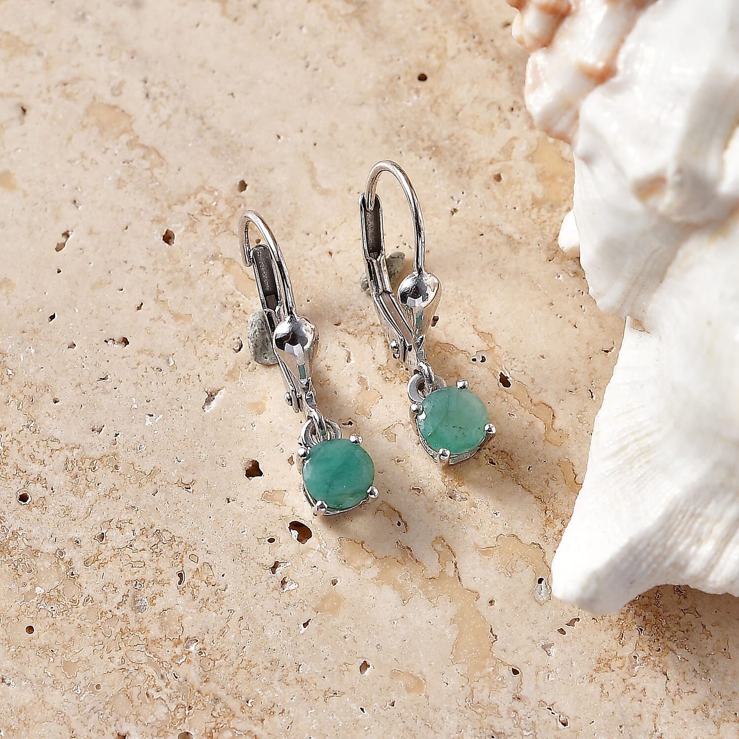Royal Bali Collection - D'Joy Socoto Emerald Solitaire Stud Earring with Lever Back in Rhodium Overlay Sterling Silver