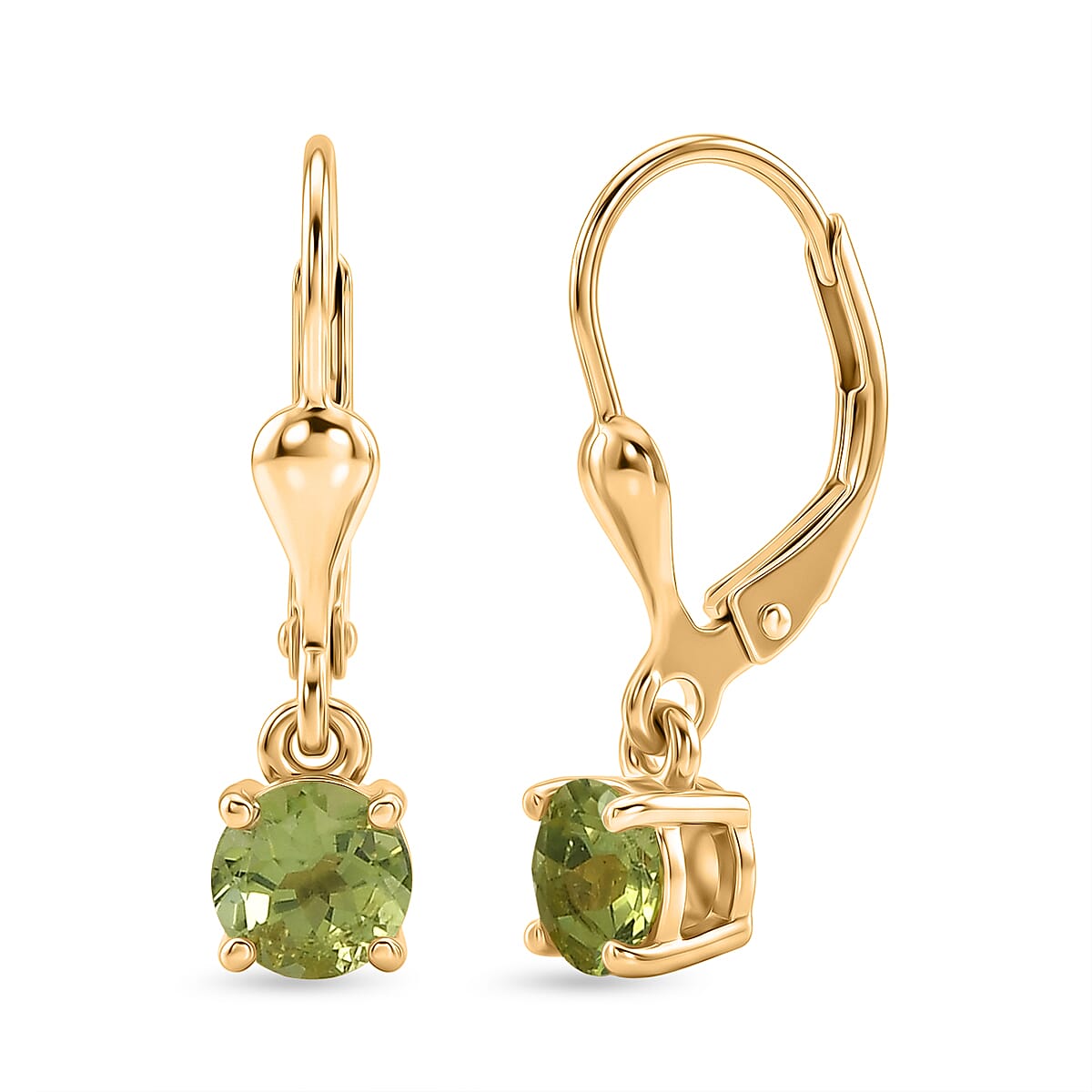 D'Joy Peridot Solitaire Stud Push Post Earring in 18K YG VermeilSterling Silver  0.992  Ct.