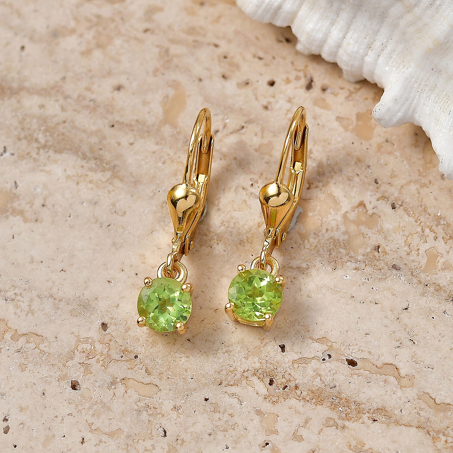 D'Joy Peridot Solitaire Stud Push Post Earring in 18K YG VermeilSterling Silver  0.992  Ct.