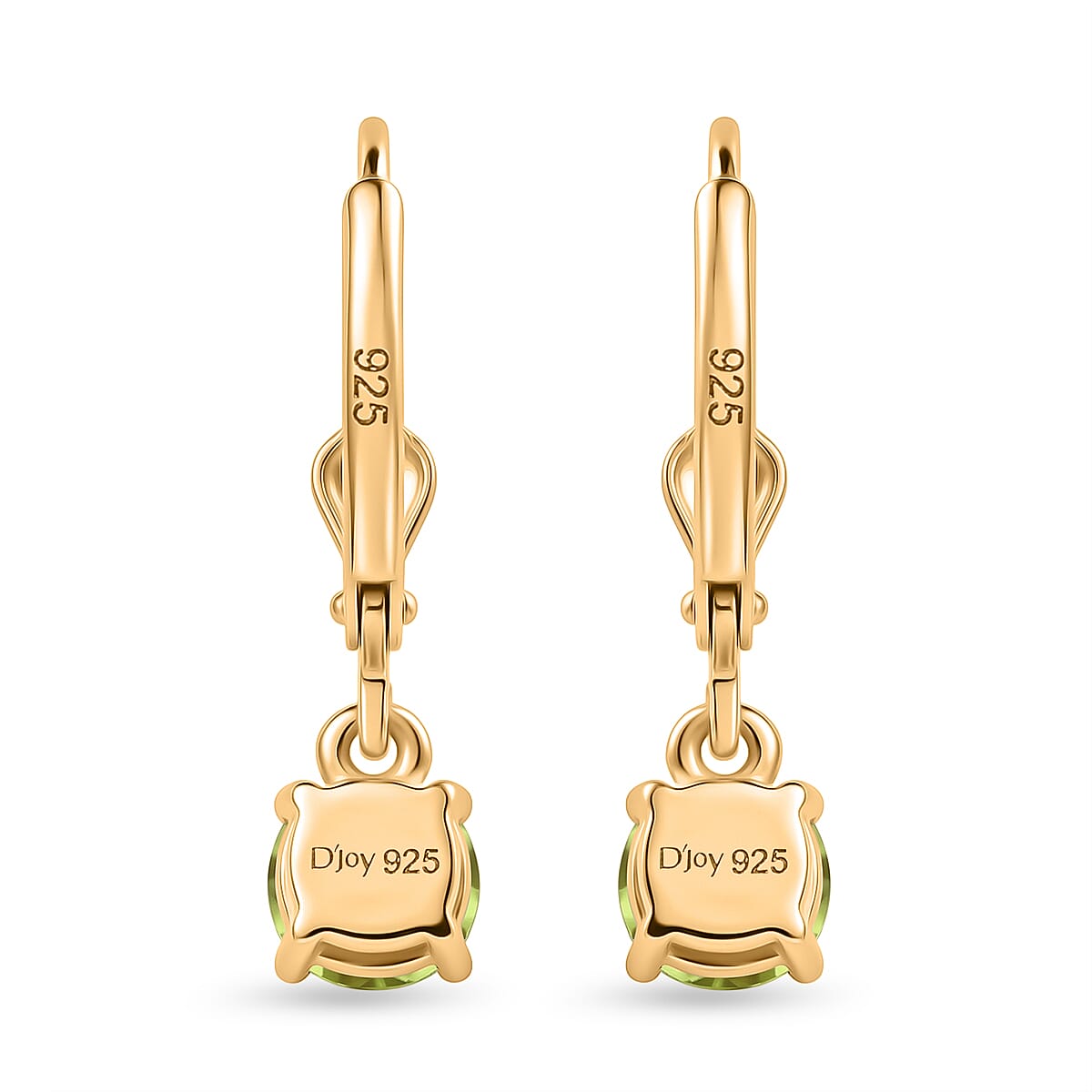 D'Joy Peridot Solitaire Stud Push Post Earring in 18K YG VermeilSterling Silver  0.992  Ct.