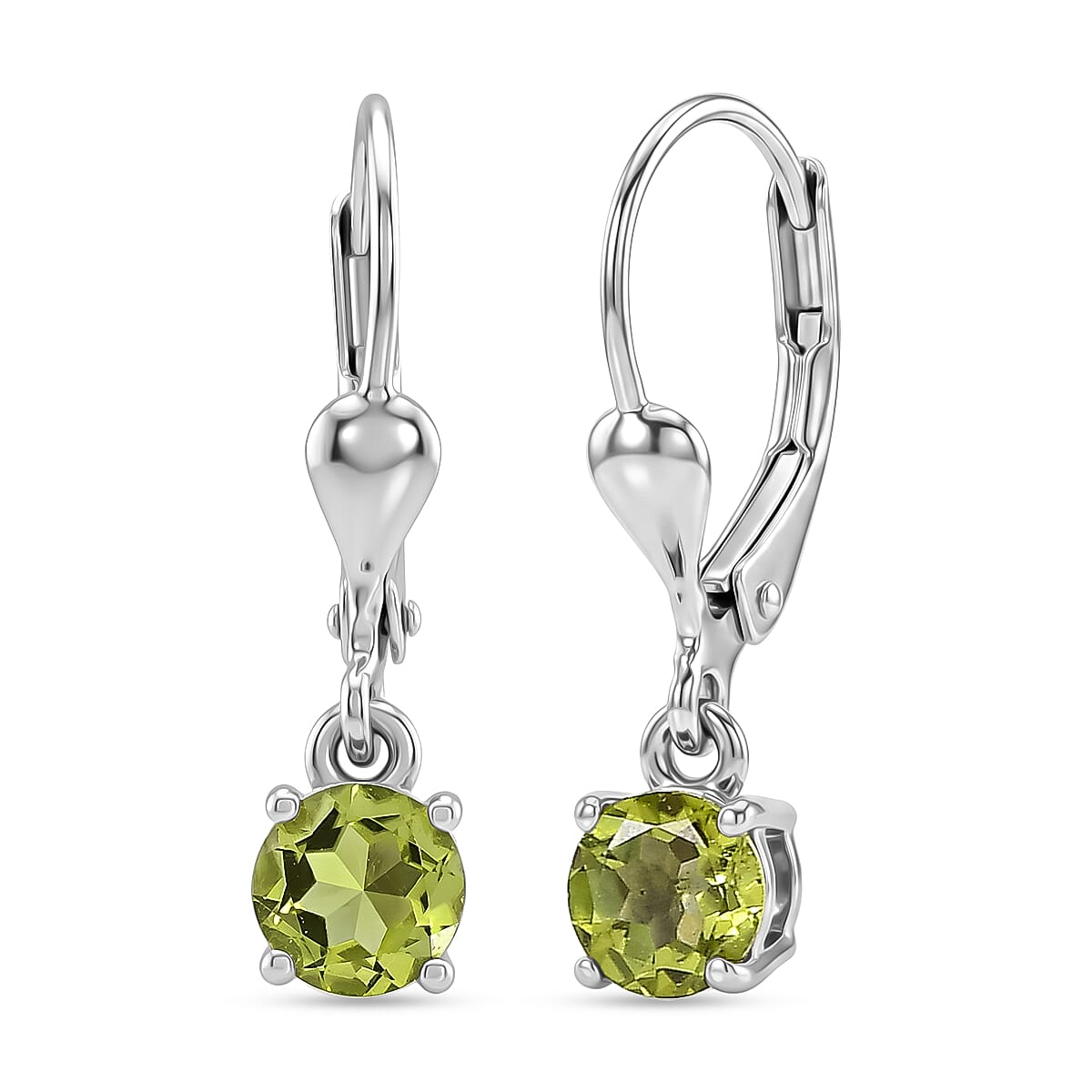 Royal Bali Collection - D'Joy Peridot Solitaire Stud Earring with Lever Back in Rhodium Overlay Sterling Silver 1.00 Ct.