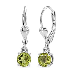 Royal Bali Collection - D'Joy Peridot Solitaire Stud Earring with Lever Back in Rhodium Overlay Sterling Silver 1.00 Ct.