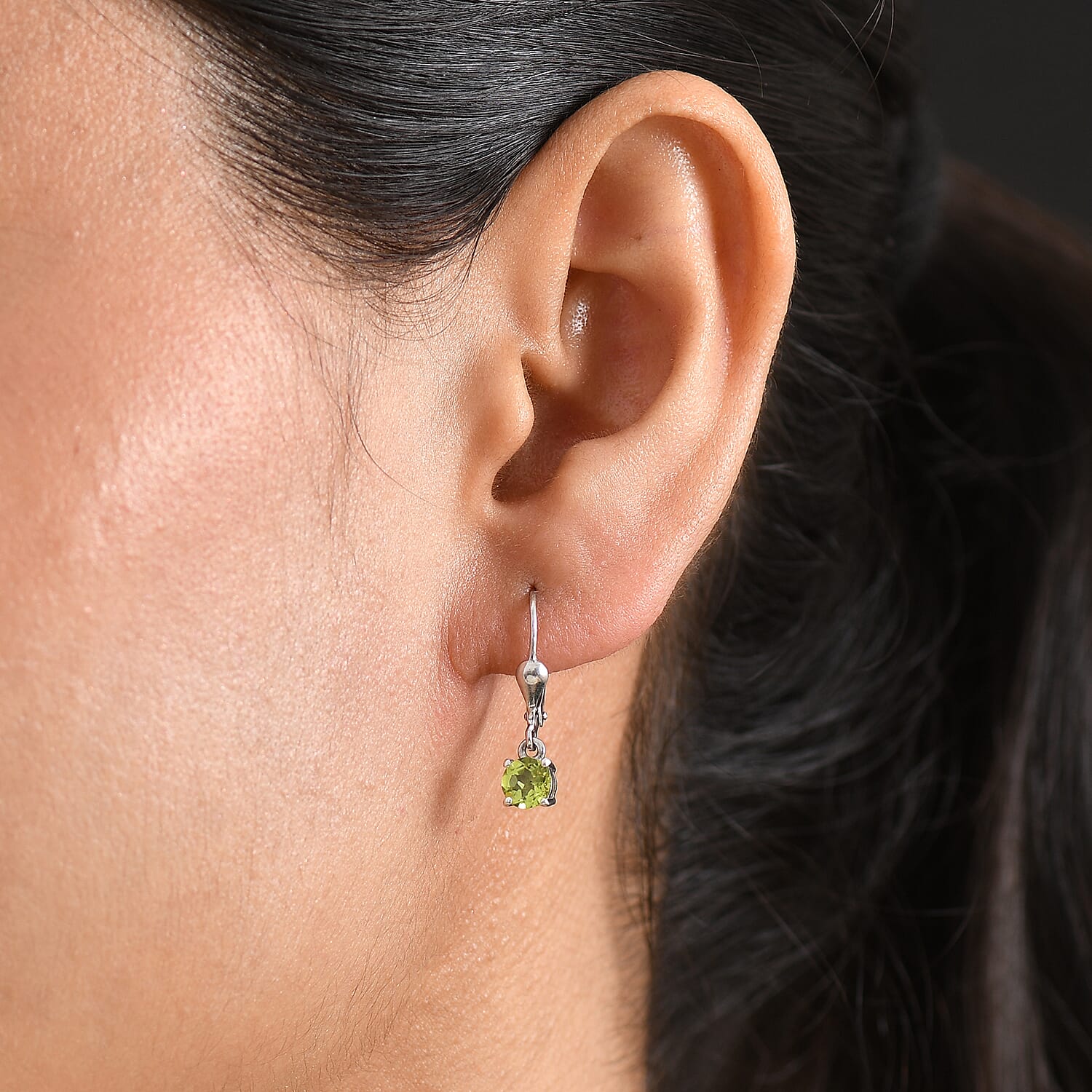 Royal Bali Collection - D'Joy Peridot Solitaire Stud Earring with Lever Back in Rhodium Overlay Sterling Silver 1.00 Ct.