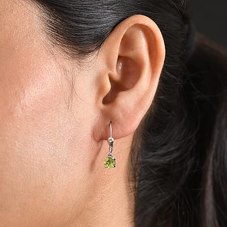 Royal Bali Collection - D'Joy Peridot Solitaire Stud Earring with Lever Back in Rhodium Overlay Sterling Silver 1.00 Ct.