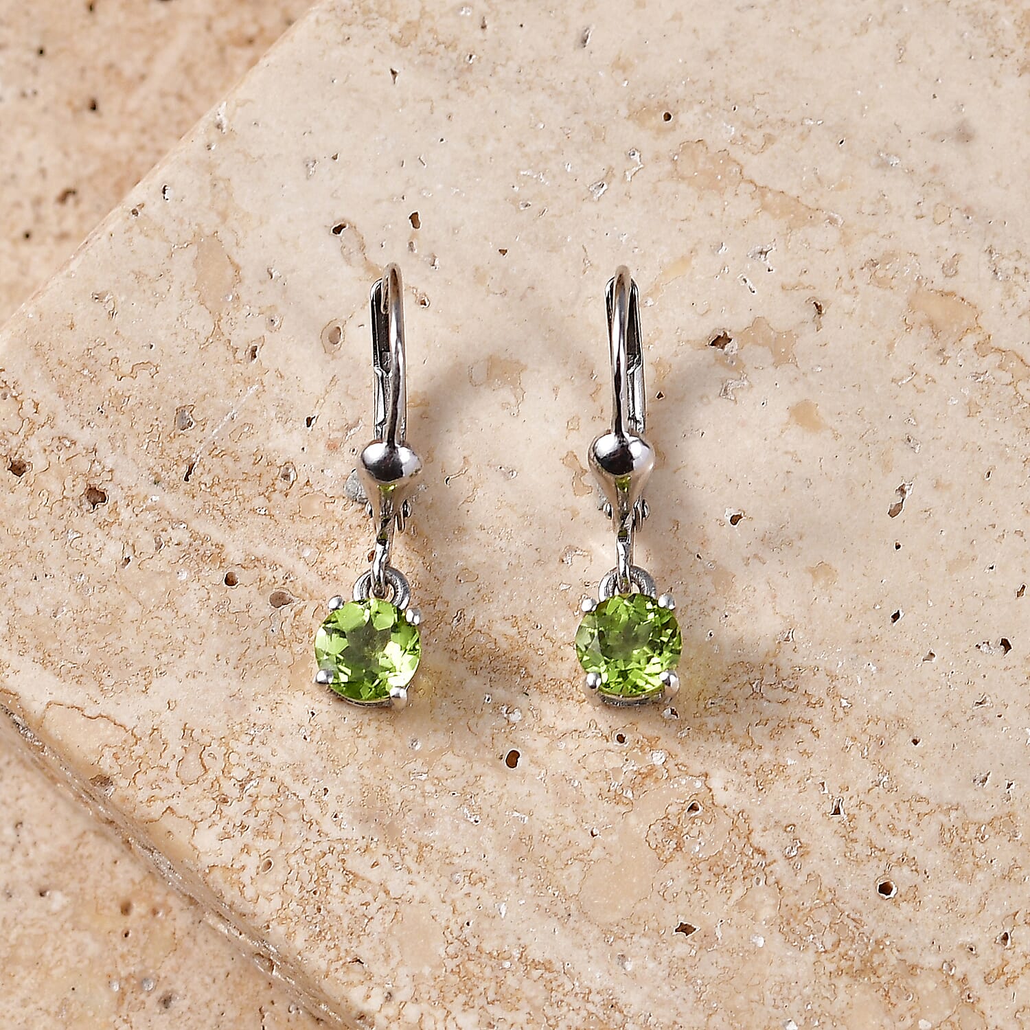 Royal Bali Collection - D'Joy Peridot Solitaire Stud Earring with Lever Back in Rhodium Overlay Sterling Silver 1.00 Ct.