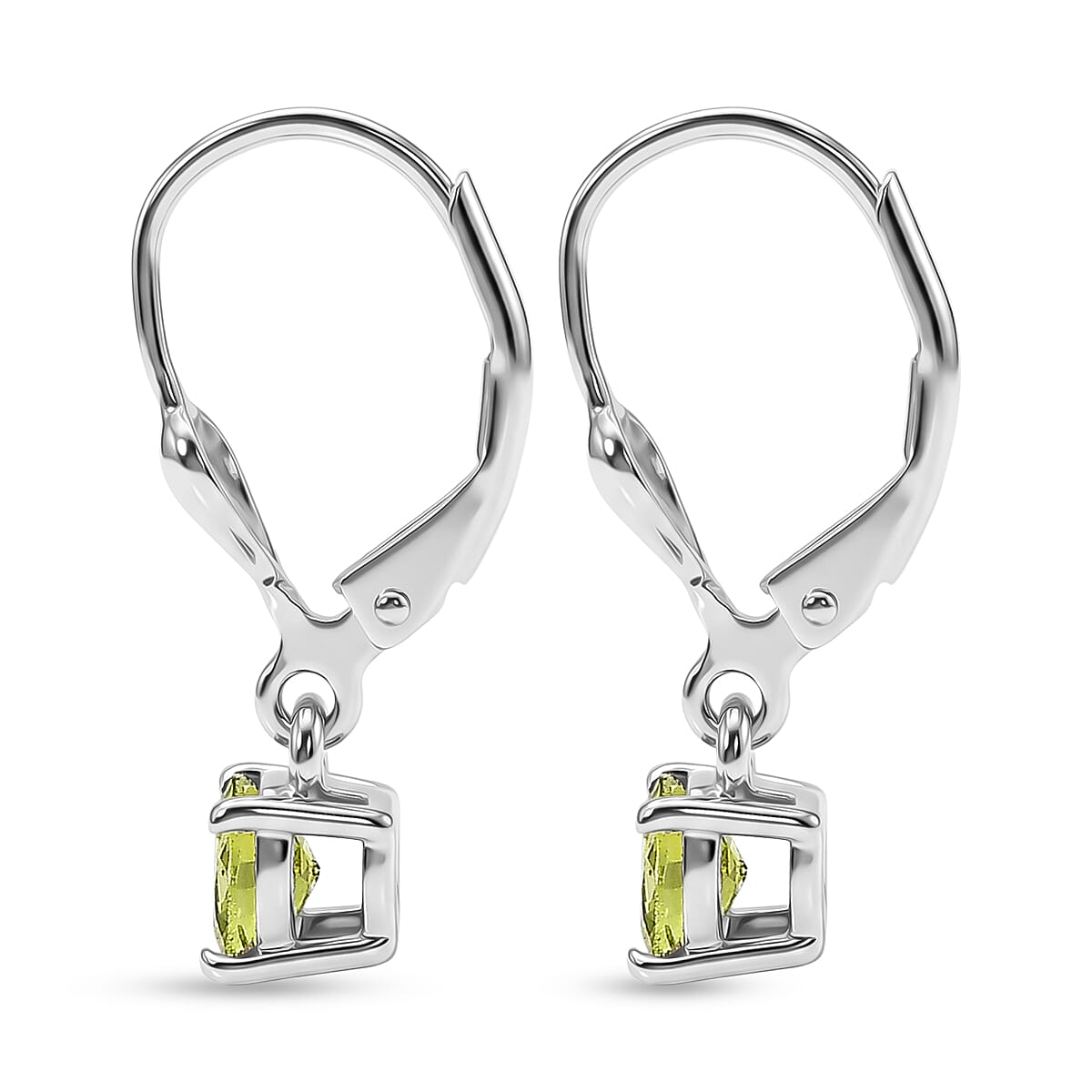 Royal Bali Collection - D'Joy Peridot Solitaire Stud Earring with Lever Back in Rhodium Overlay Sterling Silver 1.00 Ct.