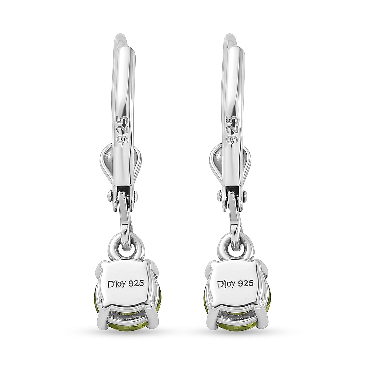Royal Bali Collection - D'Joy Peridot Solitaire Stud Earring with Lever Back in Rhodium Overlay Sterling Silver 1.00 Ct.