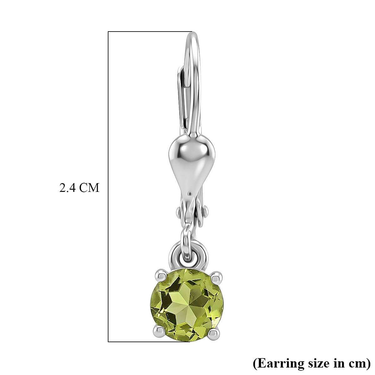 Royal Bali Collection - D'Joy Peridot Solitaire Stud Earring with Lever Back in Rhodium Overlay Sterling Silver 1.00 Ct.