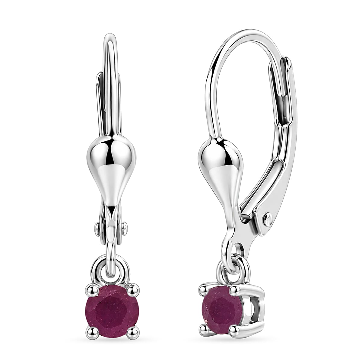 Royal Bali Collection - D'Joy African Ruby Solitaire Stud Earring with Lever Back in Rhodium Overlay Sterling Silver 1.50 Ct.