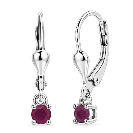 Royal Bali Collection - D'Joy African Ruby Solitaire Stud Earring with Lever Back in Rhodium Overlay Sterling Silver 1.50 Ct.