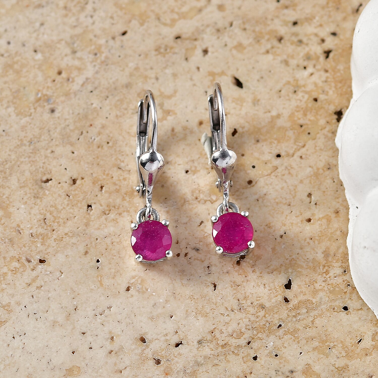 Royal Bali Collection - D'Joy African Ruby Solitaire Stud Earring with Lever Back in Rhodium Overlay Sterling Silver 1.50 Ct.