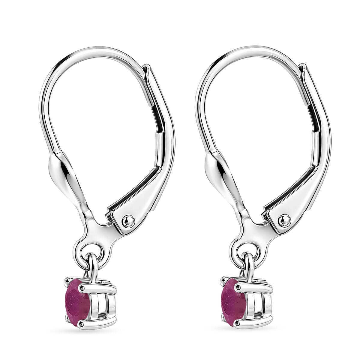 Royal Bali Collection - D'Joy African Ruby Solitaire Stud Earring with Lever Back in Rhodium Overlay Sterling Silver 1.50 Ct.