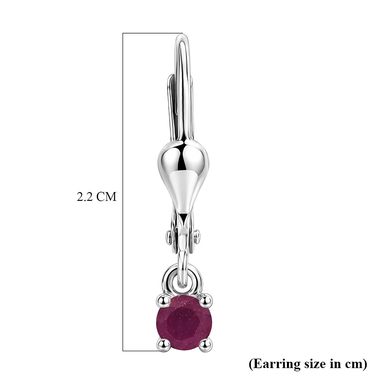 Royal Bali Collection - D'Joy African Ruby Solitaire Stud Earring with Lever Back in Rhodium Overlay Sterling Silver 1.50 Ct.