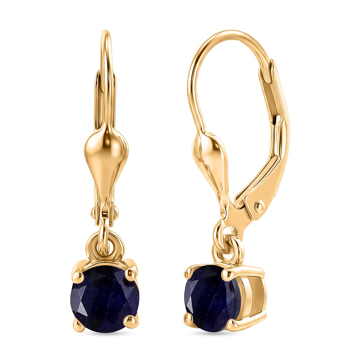 Royal Bali Collection - D'Joy Masoala Sapphire Solitaire Stud Earring with Lever Back in 18K Vermeil Yellow Gold Plated Sterling Silver  2.00 Ct.