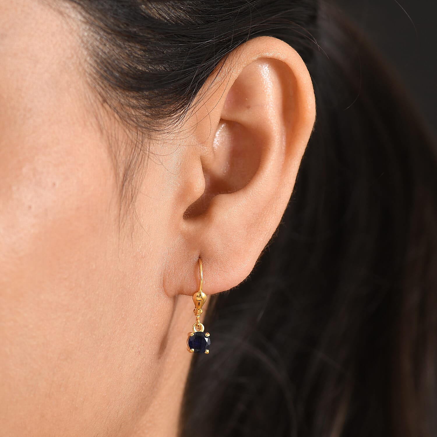 Royal Bali Collection - D'Joy Masoala Sapphire Solitaire Stud Earring with Lever Back in 18K Vermeil Yellow Gold Plated Sterling Silver  2.00 Ct.