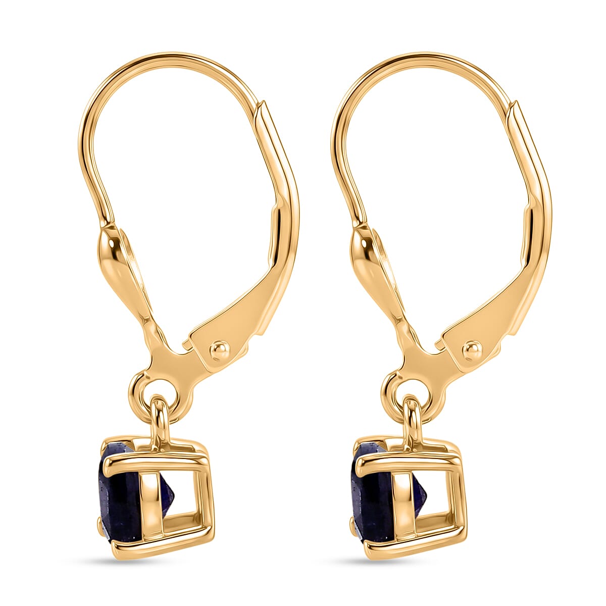 Royal Bali Collection - D'Joy Masoala Sapphire Solitaire Stud Earring with Lever Back in 18K Vermeil Yellow Gold Plated Sterling Silver  2.00 Ct.