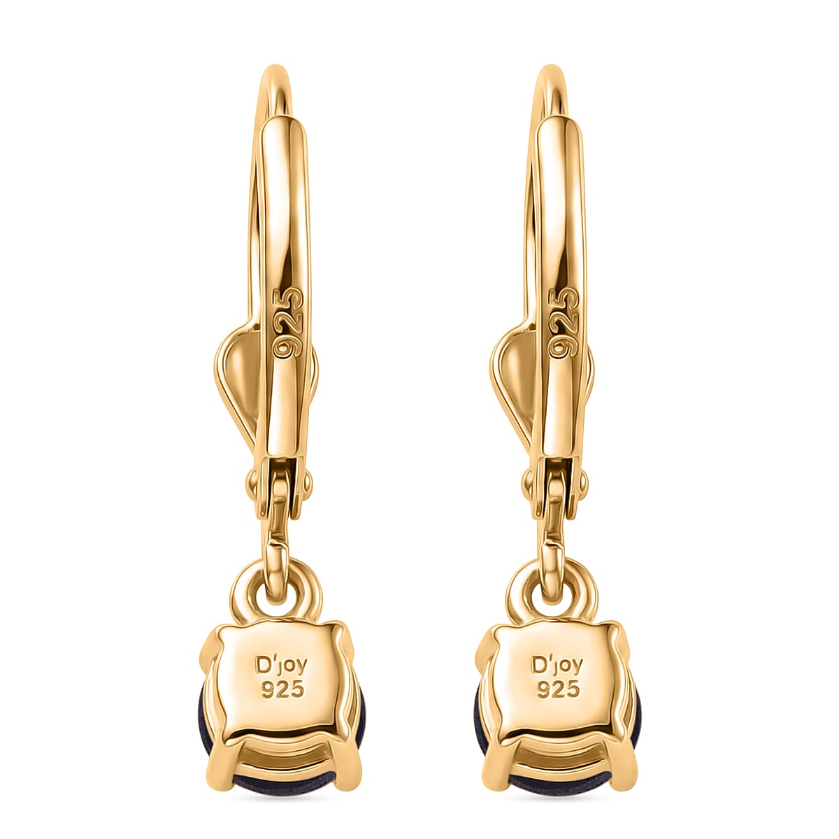 Royal Bali Collection - D'Joy Masoala Sapphire Solitaire Stud Earring with Lever Back in 18K Vermeil Yellow Gold Plated Sterling Silver  2.00 Ct.