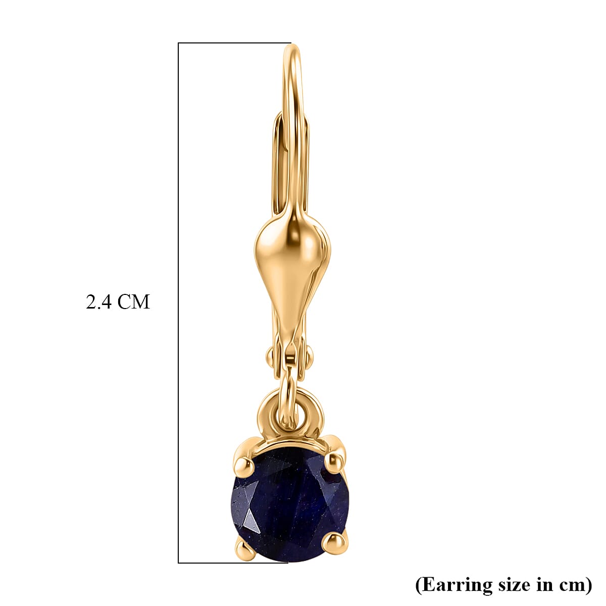 Royal Bali Collection - D'Joy Masoala Sapphire Solitaire Stud Earring with Lever Back in 18K Vermeil Yellow Gold Plated Sterling Silver  2.00 Ct.