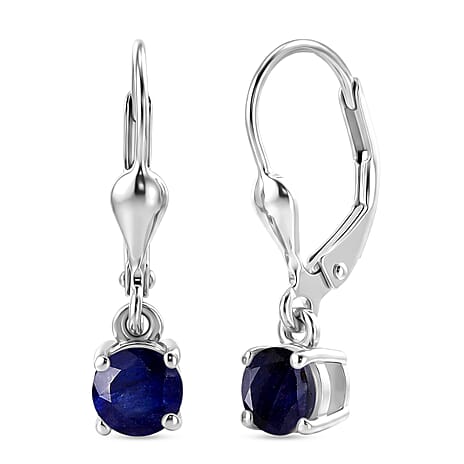 Royal Bali Collection - D'Joy Masoala Sapphire Solitaire Stud Earring with Lever Back in Rhodium Overlay Sterling Silver 2.00 Ct.