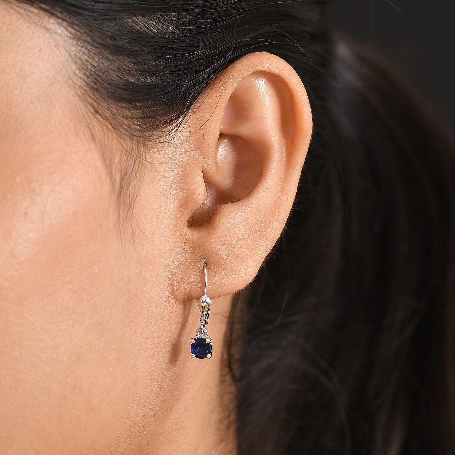 Royal Bali Collection - D'Joy Masoala Sapphire Solitaire Stud Earring with Lever Back in Rhodium Overlay Sterling Silver 2.00 Ct.