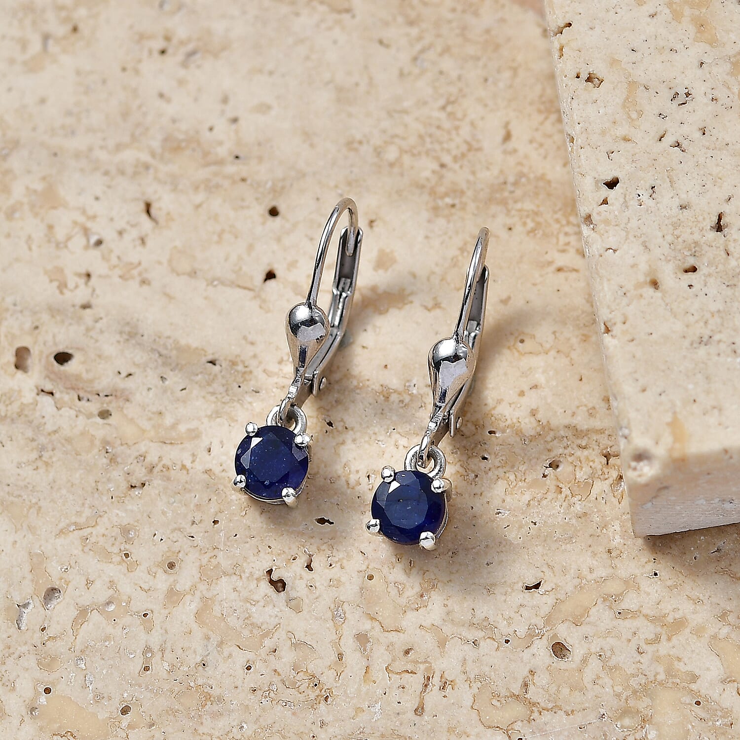 Royal Bali Collection - D'Joy Masoala Sapphire Solitaire Stud Earring with Lever Back in Rhodium Overlay Sterling Silver 2.00 Ct.