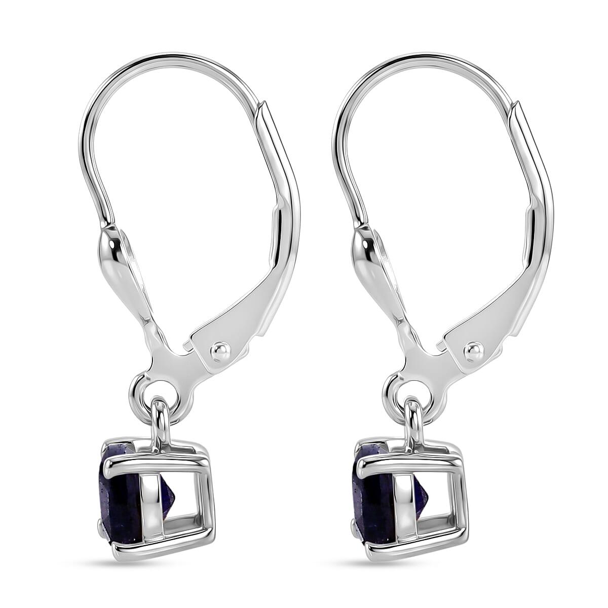 Royal Bali Collection - D'Joy Masoala Sapphire Solitaire Stud Earring with Lever Back in Rhodium Overlay Sterling Silver 2.00 Ct.