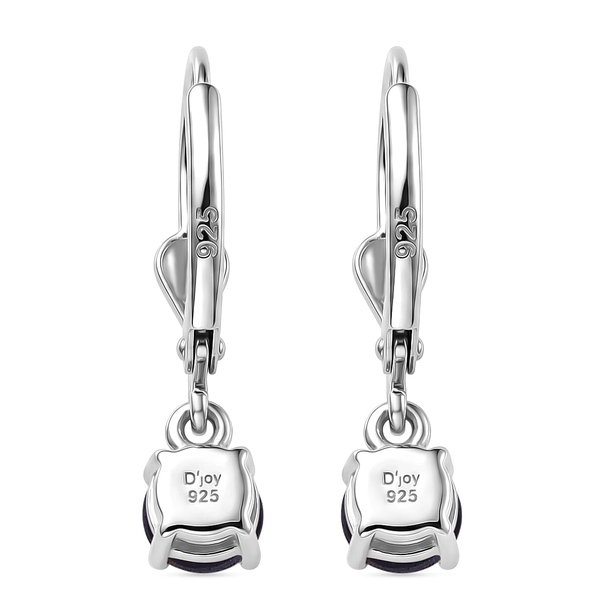 Royal Bali Collection - D'Joy Masoala Sapphire Solitaire Stud Earring with Lever Back in Rhodium Overlay Sterling Silver 2.00 Ct.